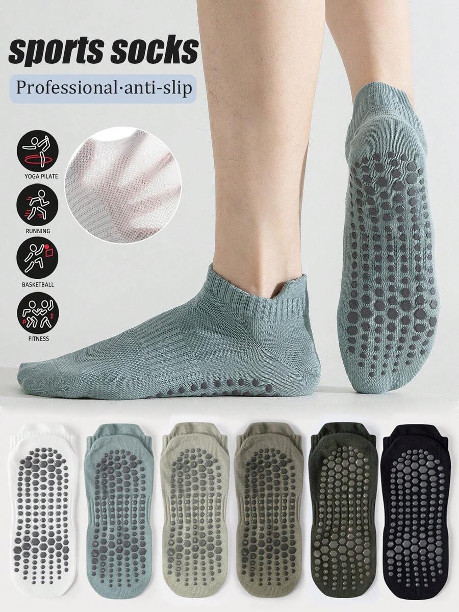 1/2/3/6 Pairs Men's Multi-Color Professional Anti-Slip Pilates Short Socks, Breathable Autumn Sports Floor Socks, Spring/Summer Yoga Socks - Multicolor - View 1