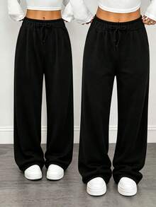 2pcs Girls Straight Leg Pants - Black - View 1