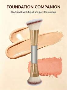 1pc Dual-Ended Foundation Brush, Multi-Function Dual-Ended Brush For Liquid Foundation, Blush Liquid, Kabuki Foundation Brush, Powder Brush, Blush Brush, Multi-Function Makeup Brush, Beauty Tool For Women - Rose Gold - View 1