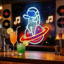 Space Theme LED Neon Light Astronaut Riding Earth - Perfect For Kids Room Or Space Enthusiasts - USB Powered, Button Control, Wall Mountable - Multi-color - View 5