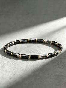 Vintage Style Black Twisted Agate 5mm Tube Bead Bracelet, Symbolizing Wealth And Good Luck Surrounding Us, Handmade Elastic Cord Spiritual Jewelry, Suitable For Daily Wear - Black - View 2
