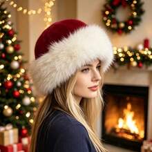 3pcs Vintage Faux Fur Christmas Hats, Thick Plush Trim Holiday Party Atmosphere Warm Hats - Multicolor - View 3