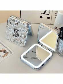 LED Makeup Mirror, Portable Mini LED Makeup Mirror, USB Rechargeable Desktop LED Lamp Travel Makeup Mirror, Foldable Mirror, Suitable For Dorm, Travel, Makeup, Office, Bedroom, Etc. 1 Lighting Mode - White, Natural, Warm Light, Adjustable Brightness, USB Rechargeable Portable Foldable Vanity Mirror, Ideal Gift For Women - Multicolor - View 14