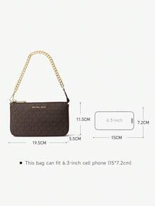 Michael Kors Jet Set 中號簽名 Logo 女款單肩包，優雅休閒拉鍊方型手拿包錢包，附金屬鏈條，晚宴/派對包 - 黑棕色 - 查看 6