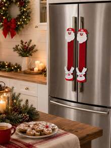 6pcs Red Christmas Refrigerator Handle Covers, Designed With Santa Claus, Reindeer And Snowflake Patterns. Made Of Soft Elastic Material, Detachable Design, Stain-Resistant And Scratch-Resistant, Suitable For Refrigerator, Dishwasher, Microwave, Oven And Other Appliances, Also An Excellent Choice For Christmas Kitchen Decoration. - Christmas Style - View 10