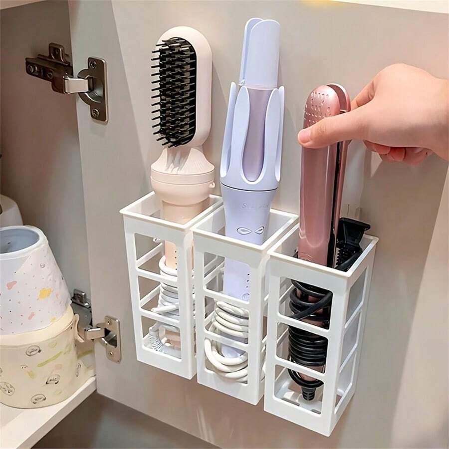 Curling Iron Storage Box, Practical Storage Rack, Hair Dryer Holder, Suitable For Bathroom And Bedroom, Can Be Wall-Mounted On Cabinet Doors, Straightener Storage Box, Compartment Storage, Perfect For Organizing Clutter