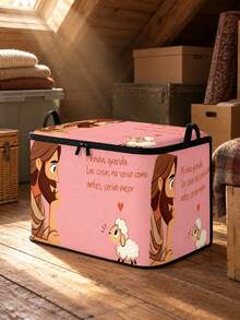 Cute Religious Sheep Heart Print Storage Bag, Jesus Sheep Letter Print Large Capacity Home Storage Box With Lid Storage Bin - Multicolor - View 3
