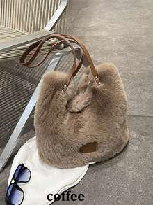 Faux Fur Deer Shoulder Bag For Women New Shopper Commuting Tote Bag Large Capacity Lightweight Versatile Plush Handbag - Multicolor - View 12