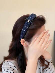1pc Polka Dot Music Note Headband, Black & White High Note Staff With Star Rhinestone Hairband, Sweet & Sexy Style - Multicolor - View 8