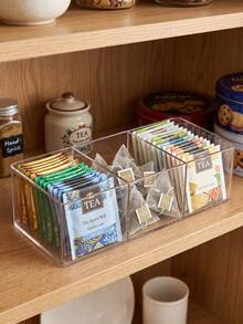 1 pieza Caja de almacenamiento de bolsas de té con tapa abatible y compartimentos, contenedor de almacenamiento de té transparente y apilable, organizador de bolsas de té de plástico de 4 compartimentos, adecuado para cocina y encimera (19.5*9*7.5cm/7.7*3.5*3in) - transparente - Ver 12