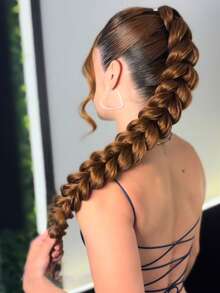 1pc 24 Inch Chunky Braided Ponytail Hair Extension, Thick Braided Ponytail Made Of Synthetic Fiber With Elastic Hair Tie, Suitable For Women For Party & Daily Wear (Multiple Colors Available) - Multicolor - View 4