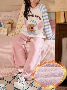 Gongdie 2 Pieces Disney Roo Women Fleece Pajama Sets,Winter Pink Thick Loungewear With Raglan Sleeves And Pocket - Pink - View 9