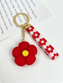 Cute Little Red Flower Keychain, Exquisite Bag Charm, Fashionable Versatile Bag Decoration, Flower Pendant Car Keychain - Red - View 2