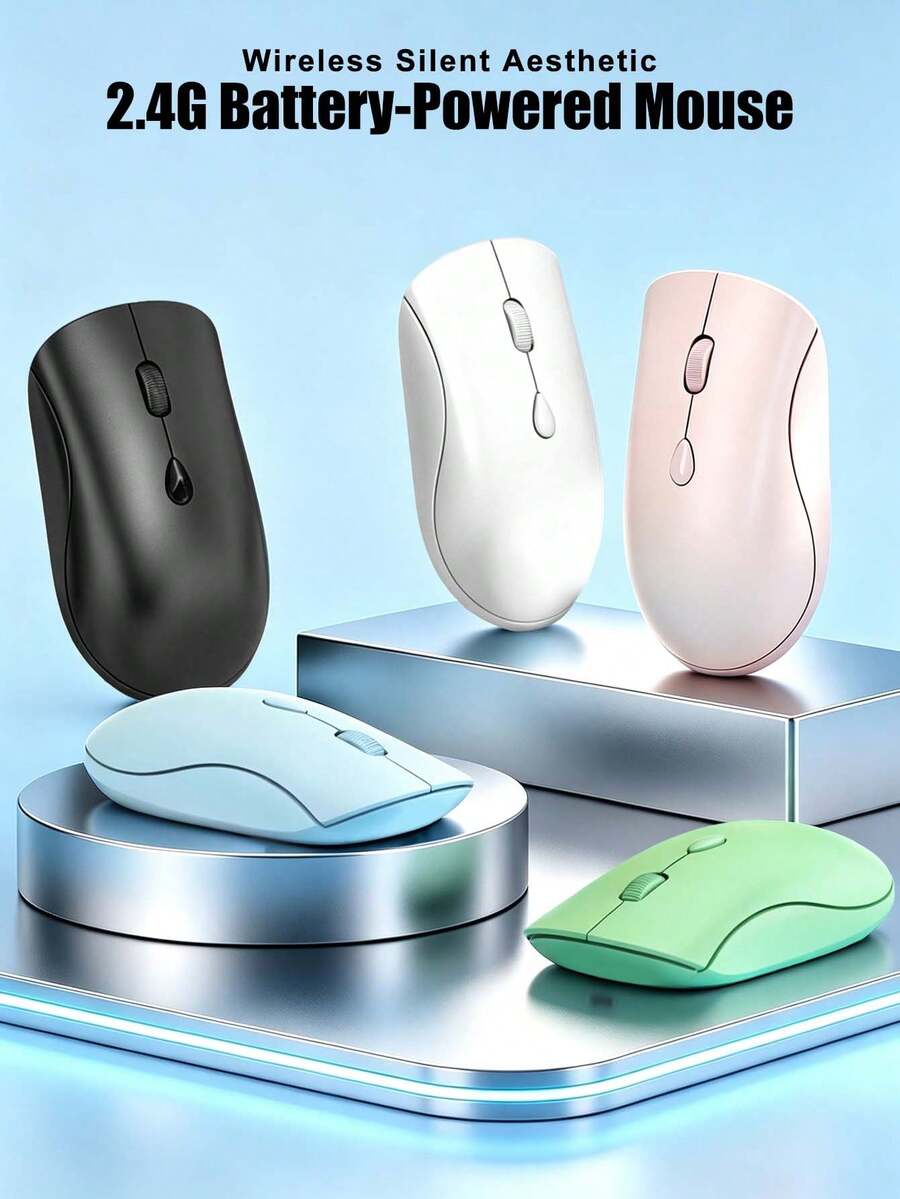 Mouse Nirkabel 2.4G Senyap, Mouse Optik Ergonomis Estetik Macaron, Penerima USB Bertenaga Baterai, Mouse Komputer Portabel dengan Klik Senyap untuk Laptop, Desktop, Rumah, Kantor, dan Ruang Belajar (Baterai Tidak Termasuk) - View 1