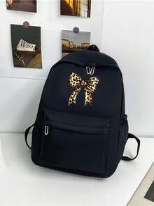 Simple Solid Color Versatile Large Capacity Student B Ackpack Back To School Bookbag - Black - View 5
