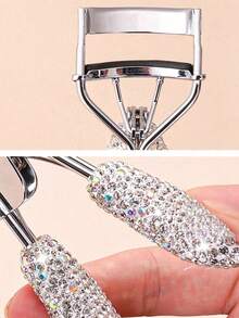 1pc Rhinestone Decorated High-End Faux Diamond Wide Angle Eyelash Curler With Rubber Pad, Essential Makeup Tool For Curling Eyelashes, Portable Eyelash Curler And Styler, Long-Lasting Natural Lift, Suitable For All Eye Shapes, Portable And Durable Eye Makeup Tool - Multicolor - View 2