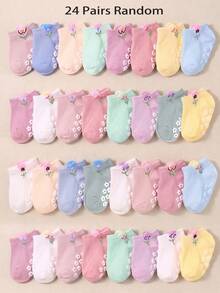 24/12/6 Pairs Random Grip Socks, Girls Autumn Socks, Floral Pattern, Newborn Essentials Baby Accessories, Baby Baptism Gift Autumn Decoration, Halloween - Multicolor - View 16