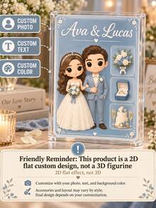 Custom 2D Portrait, Personalized Digital Portrait Art, Custom Photo To 2D Cartoon Acrylic Plaque, Wedding Souvenir, Personalized Acrylic Keepsake, Anniversary Gift, Perfect Keepsake For Special Someone, Personalized Photo Stand, Office Decor, Elegant Living, Photo Gift - Multicolor - View 9
