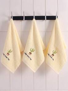 1/3 Pack 9.8*19.7 Inch 100% Pure Cotton Cactus Embroidered Hand Towel, Thickened Skin-Friendly Soft Face Towel, High Absorbency, Suitable For Shower, Kitchen Hand Drying, Makeup Removal, School, Travel And Daily Home Use - Yellow - View 3