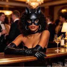 1pc Women's Carnival Party 3D Soft PU Leather Cat Mask Cosplay Costume - Black - View 8