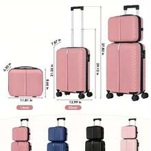 2pcs/Set Koper Kabin 20" dengan Tas Kosmetik 14", Koper Beroda Hard Shell dengan Kunci dan Roda Putar, Rose Gold, Biru, Hitam, Merah Muda - Berwarna merah muda - View 3