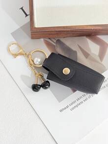 PU Leather Lipstick Holder Keychain, Portable Lip Balm Case With Cherry Charm, Lipstick Pouch Bag Pendant, Women Cute Makeup Storage Key Ring Gift - Multicolor - View 5