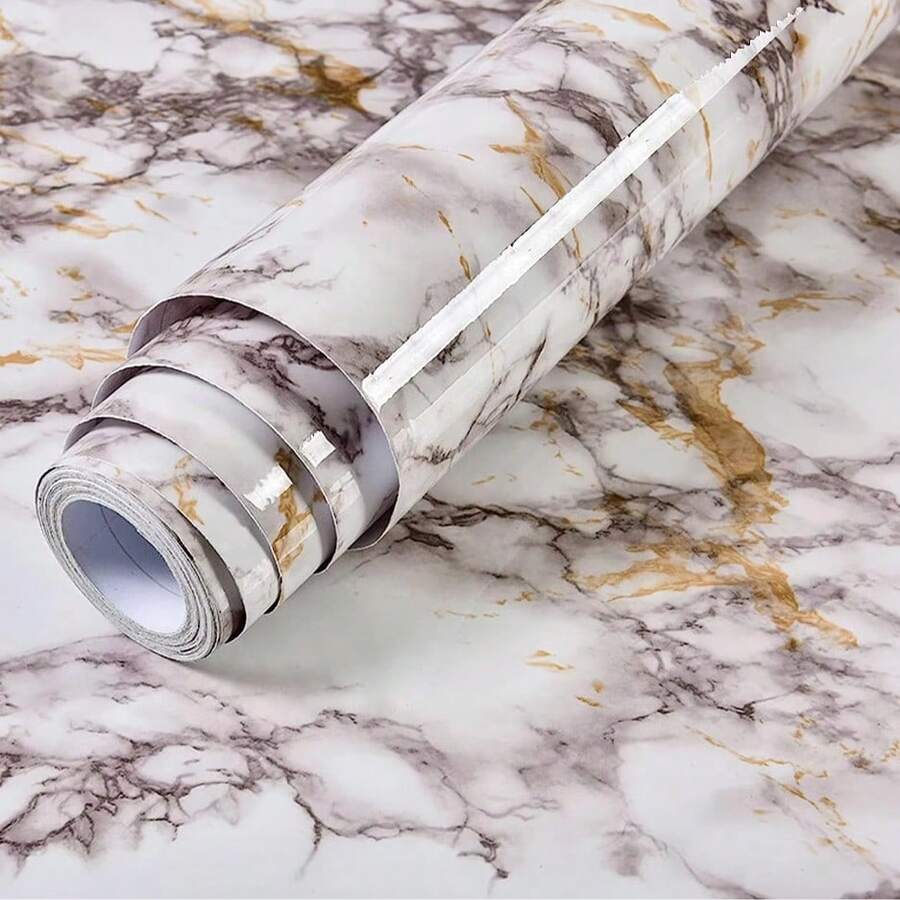 Marble Pattern Kitchen Oil-Proof Film, Stove Waterproof & Moisture-Proof Self-Adhesive Wallpaper, Countertop & Cabinet Renovation Tile Sticker