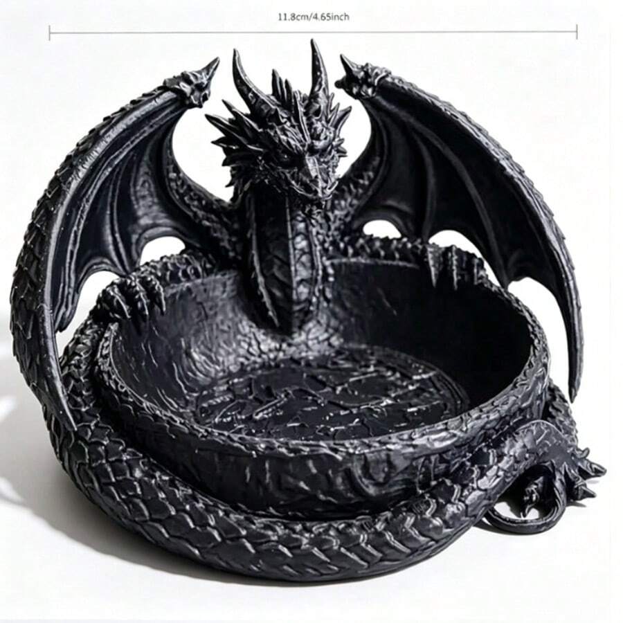 1pc Black Curly Dragon Shape Storage Tray, Gothic Witch Style Crystal Ore Display Dish, Multi-Functional Jewelry Key Coin Storage Box, Wicca Altar Spiritual Desktop Decor Gift - Multicolor - View 1
