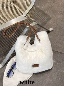 Faux Fur Deer Shoulder Bag For Women New Shopper Commuting Tote Bag Large Capacity Lightweight Versatile Plush Handbag - Multicolor - View 14