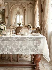 1/16PCS Romantic French Lace Trim Tablecloth, Suitable For Living Room, Dining Room, Date, Wedding, Home Decor, Washable And Reusable - White - View 5