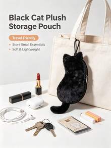 1pc Cat Shaped Plush Pencil Case, Cute Soft Large Capacity Stationery Storage Bag, Japanese Style Cute Cat Pencil Case, Suitable For School, Office, Study, Desk Storage And Small Item Organization, Back To School Season - Multicolor - View 5