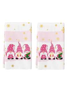 2pcs Pink Christmas Tree And Ornament Print Kitchen Towels, Holiday Dish Cloths, Suitable For Kitchen Cleaning & Christmas Decor - Pink - View 7