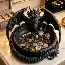 1pc Black Curly Dragon Resin Storage Tray, Gothic Witch Style Crystal Ore Display Plate, Multi-Functional Jewelry Key Coin Storage Box, Wicca Altar Spiritual Desktop Decor Gift - Multicolor - View 1