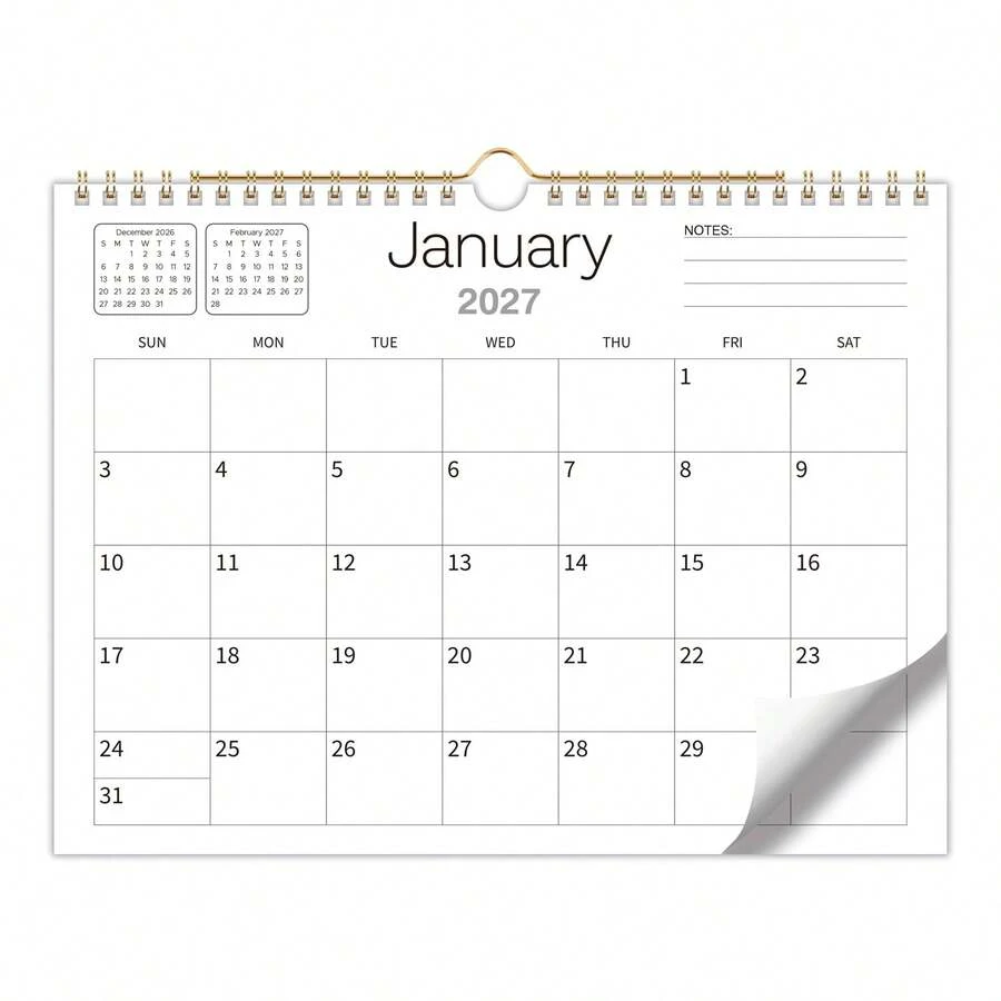 2027 極簡風壁掛日曆 12個月月曆 大格寫作空間 附備忘錄記錄區 家用辦公行程規劃日曆 - 簡約-4 - 查看 1