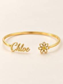 [ZzAi Custom]Personalized Sunflower Birthstone Bracelet, Customizable Birthstone Color And Name, Open Cuff Bracelet, Stainless Steel Material, Never Fade, Comes With Gift Box, Perfect As Daily Gift - Sunflower - View 6