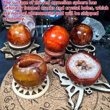 1pc Random Natural Carnelian Sphere - Red Agate Crystal Ball With Quartz Inclusions And Banding Patterns, Smooth Spherical Gemstone For Home Decor, - Multicolor - View 8