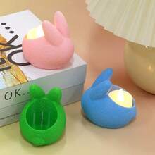 3D Printed Rabbit Shaped Tea Light Candle Holder, Cute Rabbit Ear Candle Stand, Matte Texture, Multi-Color LED Tea Light Lamp Holder, Easter Spring Desktop Decor, Home Desktop Decoration, Christmas Stocking Filler Gift And New Year Gift - Multicolor - View 5