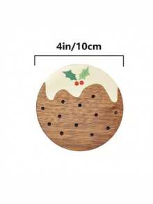 8/4/1pc Christmas Pudding Wooden Coasters - Featuring Custom Festive Designs,Perfect For Home,Office,Cafe,Or Tea Room Decor And Holiday Table Settings.Heat-Resistant Coasters,Kitchen Accessaries,Christmas Housewarming Gift,Christmas Table Decor - View 6