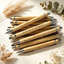 1pc/6pcs-Retractable Bamboo Ballpoint Pen With Printed Text, Bamboo Barrel Design, Smooth Writing, No Ink Smudging, High Cost-Performance, Suitable For Personal Daily Office, School, Business Supplies (Random Style) - Round - View 2