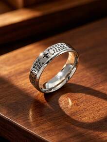MONALLY Men's Stainless Steel Cross Ring, Engraved Spanish Padre Nuestro Lord's Prayer Religious Band Ring, Christian Faith Jewelry Gift For Men - Ring - View 8