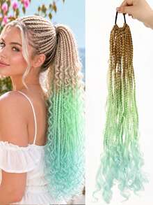 Bohemian Curly Braided Ponytail Wig, Synthetic Hair Extensions With Elastic Band Flower Tassel For Cosplay & Festival Part - Multicolor - View 10