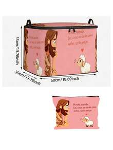 Cute Religious Sheep Heart Print Storage Bag, Jesus Sheep Letter Print Large Capacity Home Storage Box With Lid Storage Bin - Multicolor - View 13