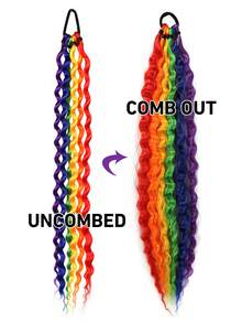 Rainbow Wavy Curly Ponytail Hair Tie, Multicolor Hair Strings, Festival Cosplay Bohemian Hair Accessories - Multicolor - View 9