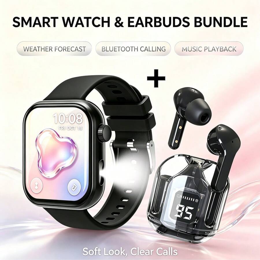 ZhiKexing Set Kombo Smartwatch Olahraga + Earbud Nirkabel, Layar HD 1,83 Inci, Baterai 260mAh dengan Lampu LED, Mendukung Panggilan Nirkabel, Pemutaran Musik, Notifikasi Pesan, Smartwatch dengan Kalkulator, Alarm, dan Fungsi Multi Lainnya, Kompatibel dengan Sistem Android dan iOS, Desain Modis dan Modern, Hadiah Ideal untuk Pria, Wanita, Pasangan, atau Orang Tua. - View 1