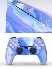 6pcs Blue & Purple Fluid Gold Pattern P5 Slim Game Console Optical Drive Version Stickers, Dust-Proof & Wear-Resistant - View 3