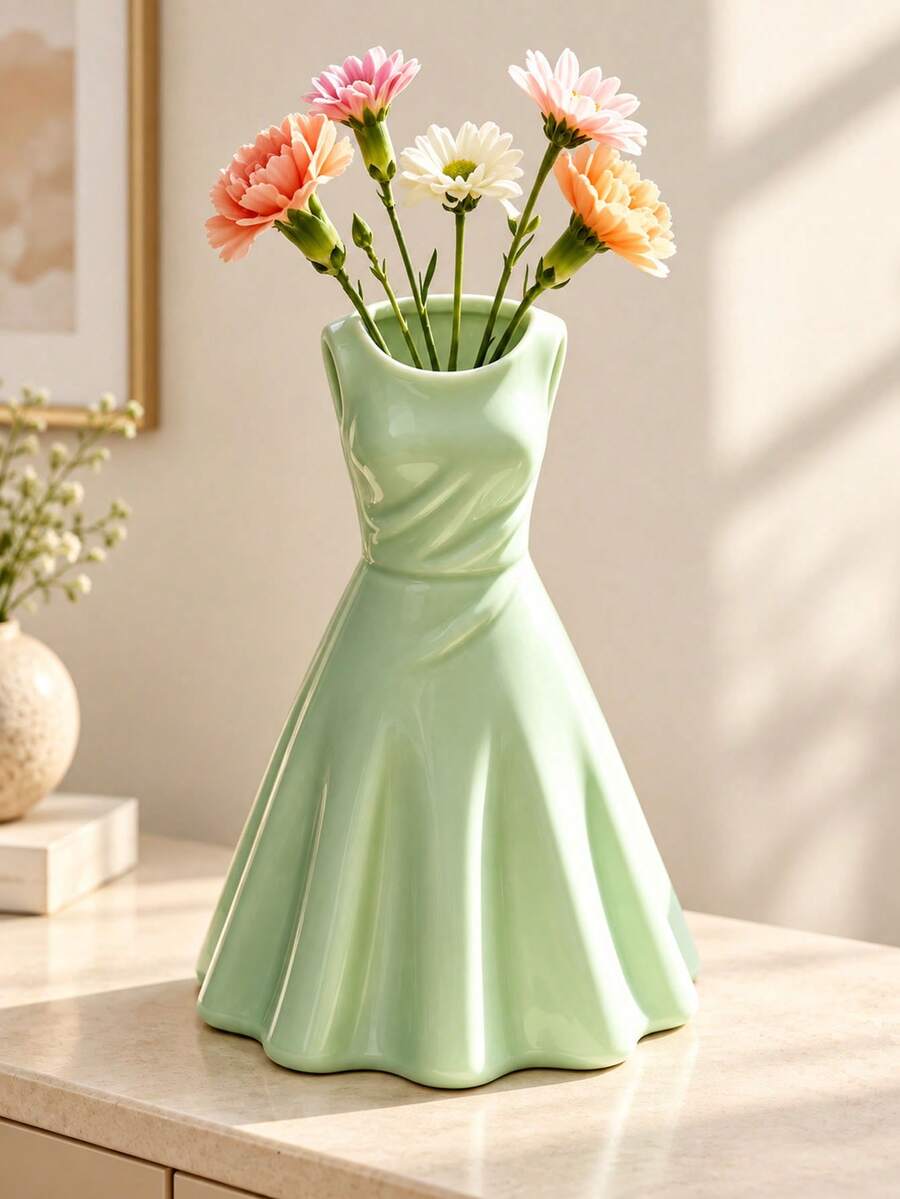 Dress-Shaped Window Sill Flower Pot, Elegant Large Skirt Design, Can Hold Fresh Flowers, Dried Flowers, Also Serves As Desktop Storage Container, Suitable For Living Room, Bedroom, Window Sill Decoration - Multicolor - View 1