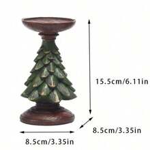 1pc Christmas Tree Candle Holder, Resin Holiday Candle Stand, Vintage Green & Brown Christmas Flat - A - View 9