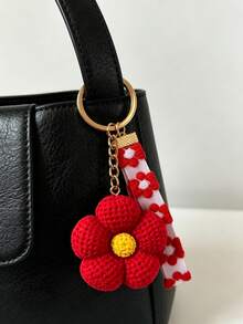 Cute Little Red Flower Keychain, Exquisite Bag Charm, Fashionable Versatile Bag Decoration, Flower Pendant Car Keychain - Red - View 1