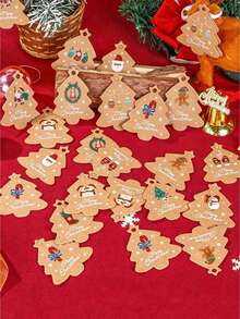 48pcs Vintage Christmas Tree Shaped Slogan Pattern Gift Tags With Rope, Santa Claus And Snowman Pattern Paper Gift Decoration Labels, Suitable For Christmas Party Gifts, Christmas - Multicolor - View 5