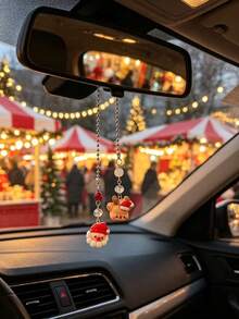 Christmas Cute Santa Claus Snowman Car Rearview Mirror Hanging Ornament, Beaded Chain Christmas Car Decor, Holiday Atmosphere Interior Decoration For Women - Christmas - View 10